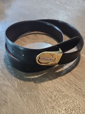 Dior Black Leather Men's Belt with Gold-Tone Signature Buckle